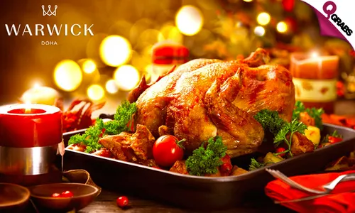Roast Turkey Take Away Package + Mediterranean Saturday Dinner Buffet for TWO at Warwick Doha Hotel!